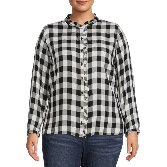 Buffalo Check Black and White Plaid Button Down Long Sleeve Shirt Sz 0X … - Picture 1 of 8